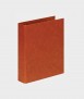 Folder, spine 3 cm. Size: 34x26x3 cm. Leather color. 2 round rings