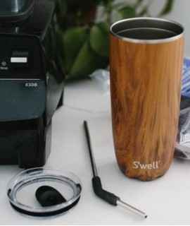 Teakwood glass with s'well lid, 530 ml.