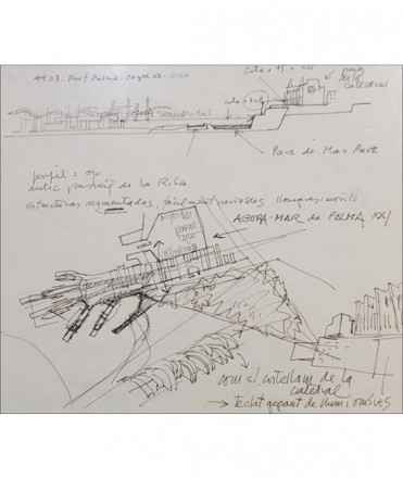 Croquis d'arquitectura Emili Donato. Primeres traces del procés creatiu i de recerca. Peça única.