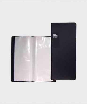 Tarjetero de polipropileno, sin anillas. Tamaño: 12x21 cm. Color negro. Capacidad: 120 tarjetas