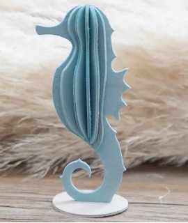 Tarjeta decorativa Caballito de mar, azul. 8 cm.