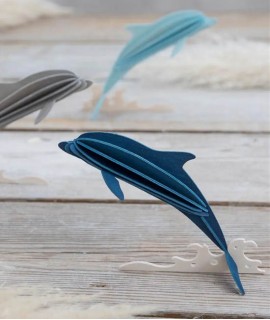 Tarjeta decorativa Delfín, azul marino. 15 cm.