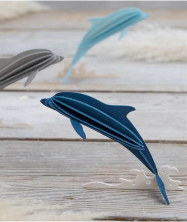 Tarjeta decorativa Delfín, azul marino. 15 cm.