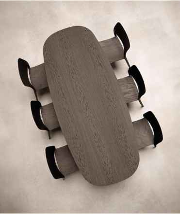 Mesa ovalada Petal, gris cálido. 100x240 cm.