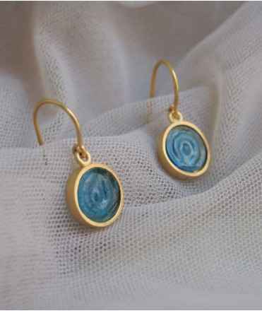 Arracades penjants daurades Gaudí Jewelry blau