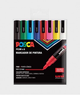 Estuche 8 rotuladores Posca PC-3M colores básicos