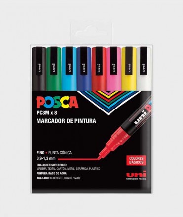 Estuche 8 rotuladores Posca PC-3M colores básicos
