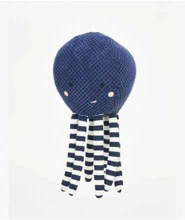 Pulpo de peluche azul a rayas