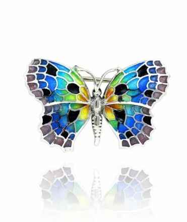 Broche Mariposa Pequeño, Negro-Azul