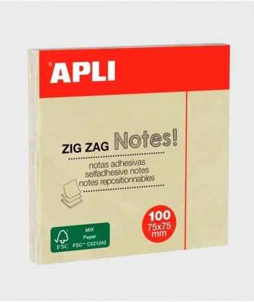 Notas adhesivas zigzag APLI amarillas 75x75
