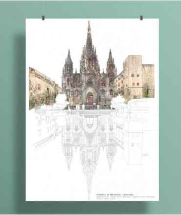 Lamina A6 Catedral de Barcelona reflejo