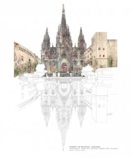 Lámina A3 Catedral de Barcelona reflejo