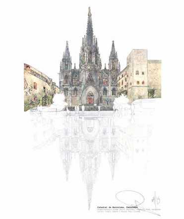 Lamina A6 Catedral de Barcelona reflexe