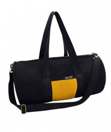 Bolso de deporte Zola, negro con bolsillo amarillo