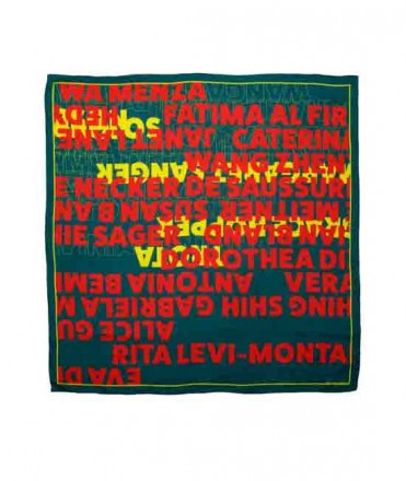 Pañuelo Judy, verde azulado y rojo llama.