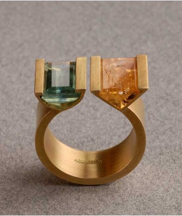 Anillo oro, turmalina y topazio