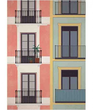 Lámina fachada Born, rosa/verde