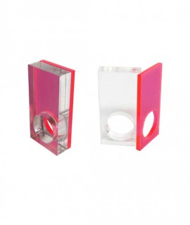 Anells rectangulars, transparent + fucsia 