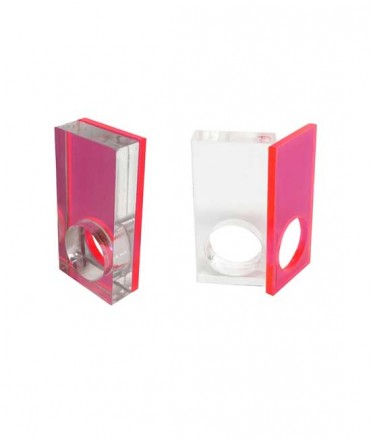 Anells rectangulars, transparent + fucsia 